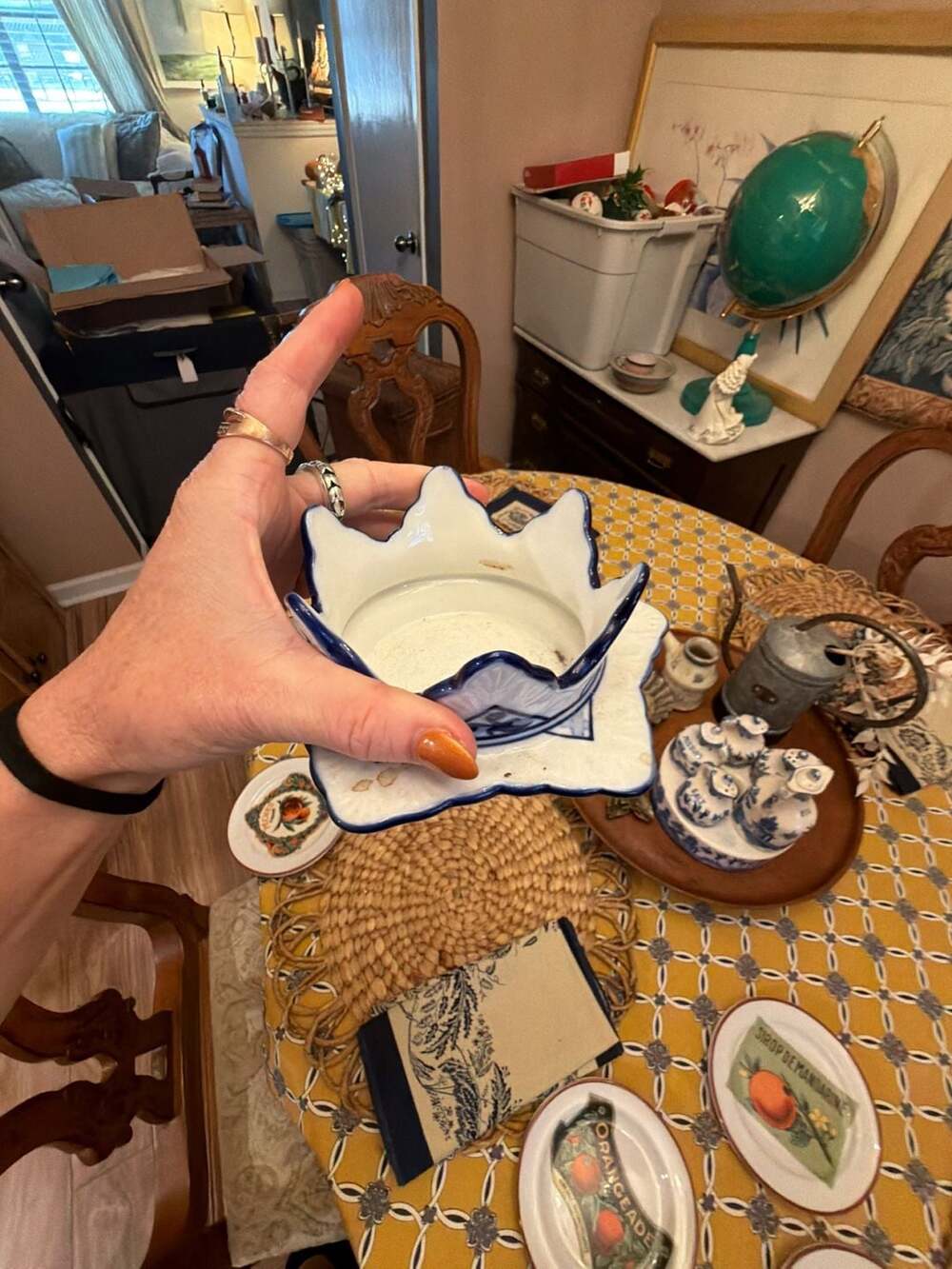 Bombay Blue and White Porcelain Leaf Shaped Bowl Made in China